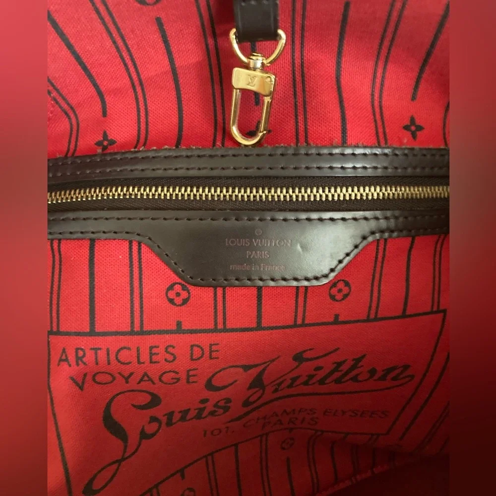 LOUIS VUITTON DAMIER EBENE NEVERFULL MM SHOULDER BAG WITH DUST BAG